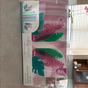 Lily + Faye Pink and Green Leopard Acrylic Bookends